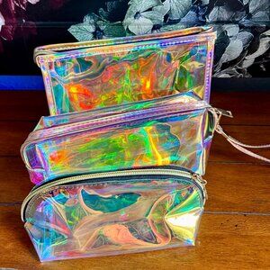 NEW 3-Pc Iridescent, Holographic, Versatile, Makeup, Cosmetic Bags